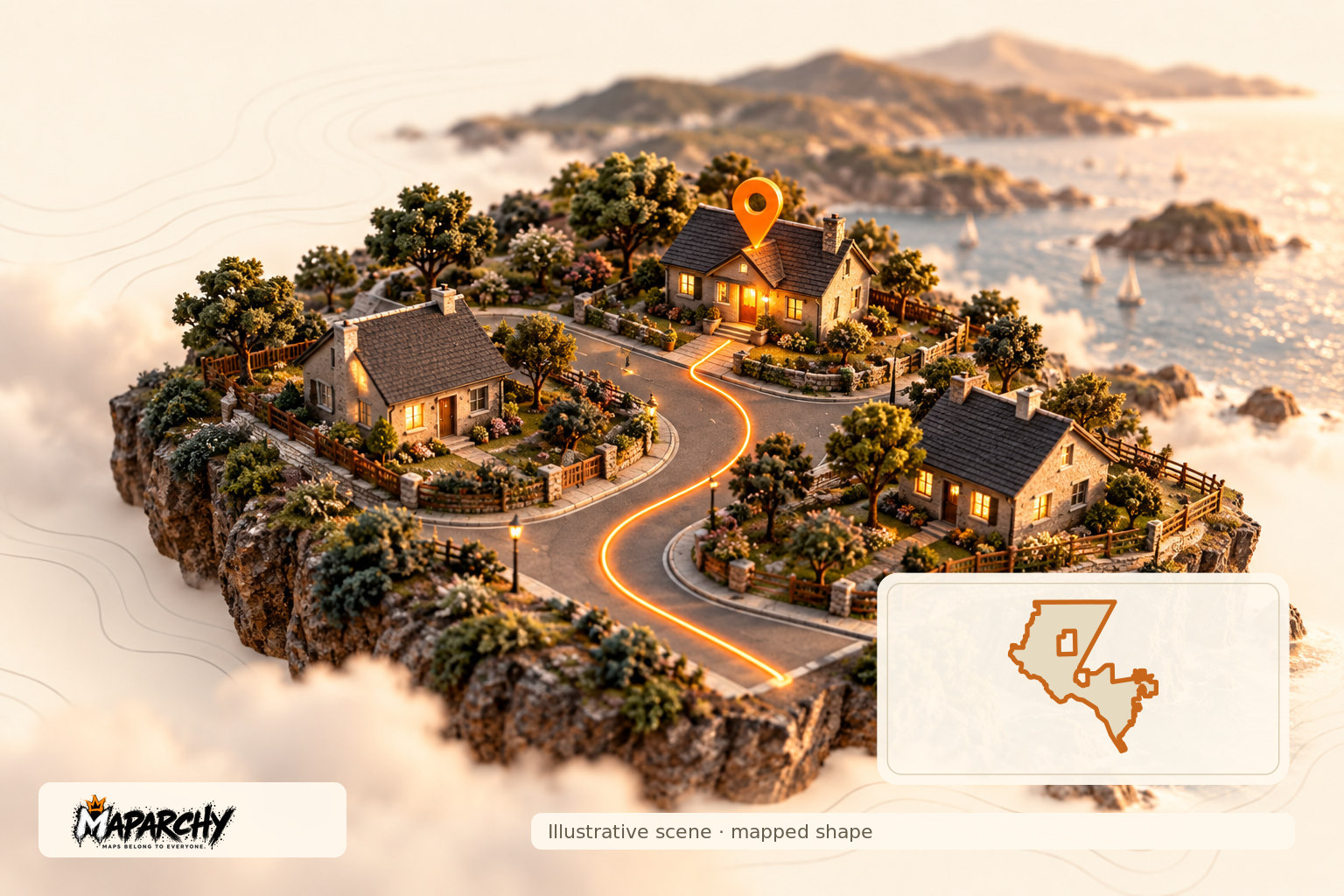 Illustrative miniature scene and mapped shape of El Paso.