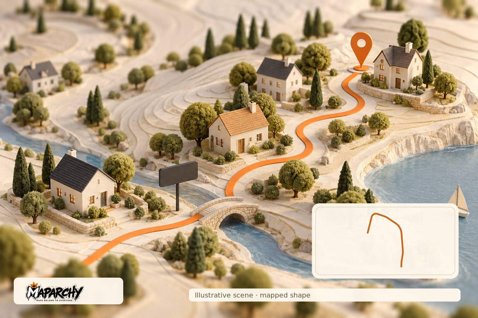 Illustrative miniature scene and mapped shape of Carroll St.